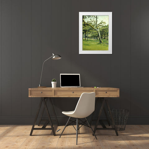 An Orchard White Modern Wood Framed Art Print by Monet, Claude