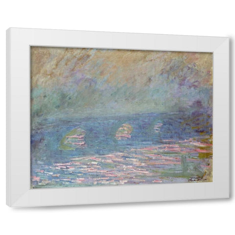 Waterloo Bridge White Modern Wood Framed Art Print by Monet, Claude