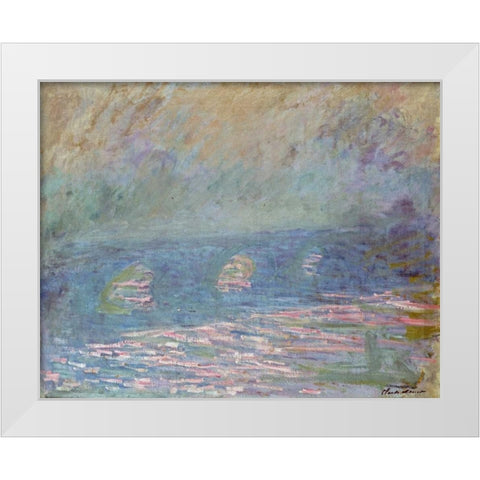 Waterloo Bridge White Modern Wood Framed Art Print by Monet, Claude