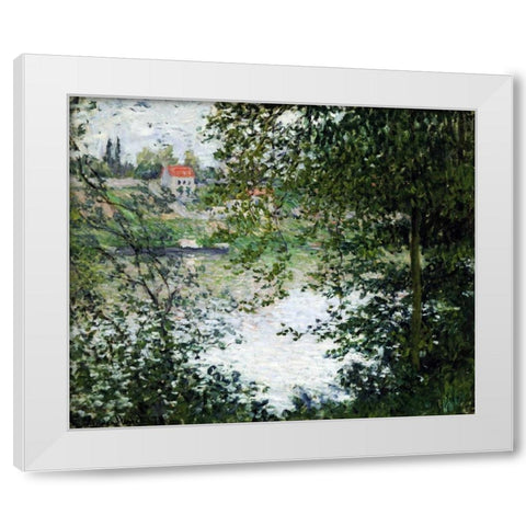 The Island of La Grande Jatte, Through the Trees White Modern Wood Framed Art Print by Monet, Claude