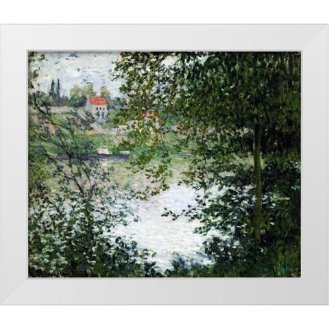 The Island of La Grande Jatte, Through the Trees White Modern Wood Framed Art Print by Monet, Claude