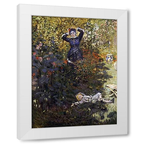 Camille and Jean in the Garden at Argenteuil White Modern Wood Framed Art Print by Monet, Claude