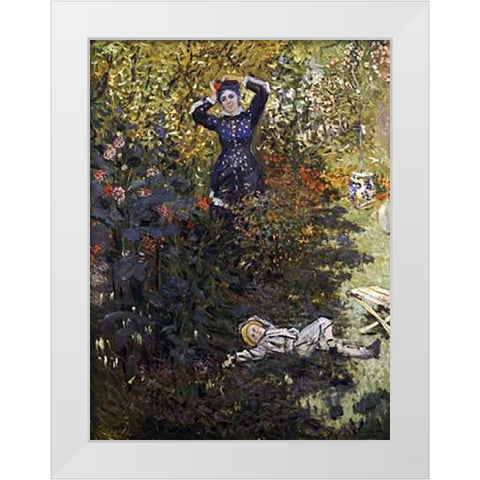Camille and Jean in the Garden at Argenteuil White Modern Wood Framed Art Print by Monet, Claude