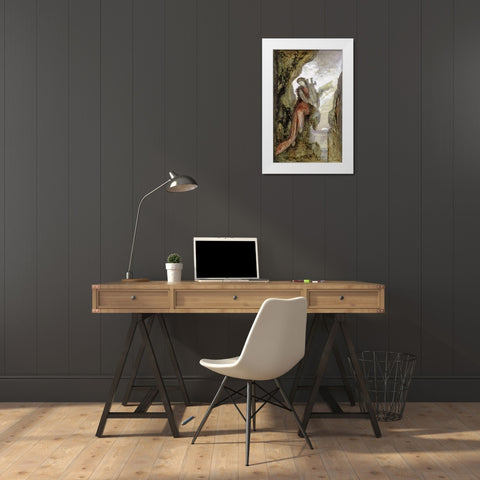 Sappho On The Cliff White Modern Wood Framed Art Print by Moreau, Gustave