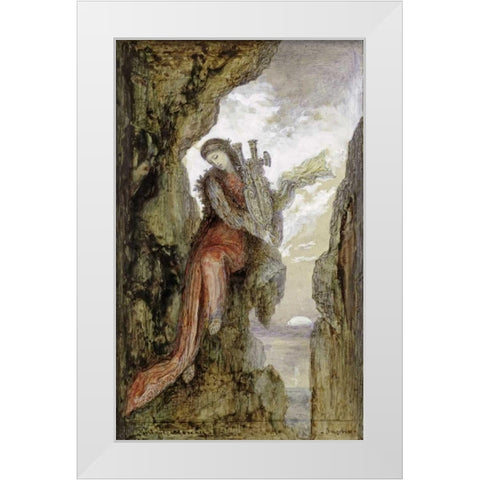 Sappho On The Cliff White Modern Wood Framed Art Print by Moreau, Gustave