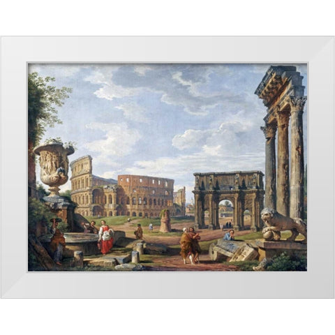 A Capriccio View of Rome With The Colosseum White Modern Wood Framed Art Print by Panini, Giovanni Paolo