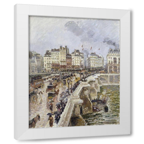The Pont Neuf On a Rainy Afternoon White Modern Wood Framed Art Print by Pissarro, Camille