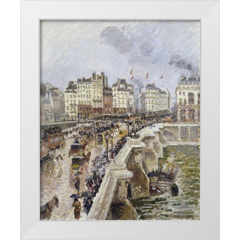The Pont Neuf On a Rainy Afternoon White Modern Wood Framed Art Print by Pissarro, Camille