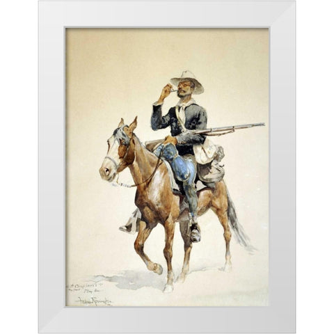 A Mounted Infantryman White Modern Wood Framed Art Print by Remington, Frederic