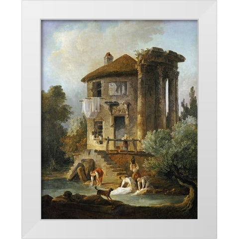 Washerwomen Outside The Temple of The Sibyl, Tivoli White Modern Wood Framed Art Print by Robert, Hubert