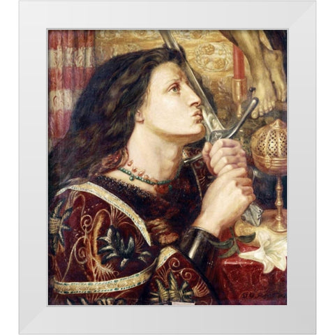 Joan of Arc Kissing The Sword of Deliverance White Modern Wood Framed Art Print by Rossetti, Dante Gabriel