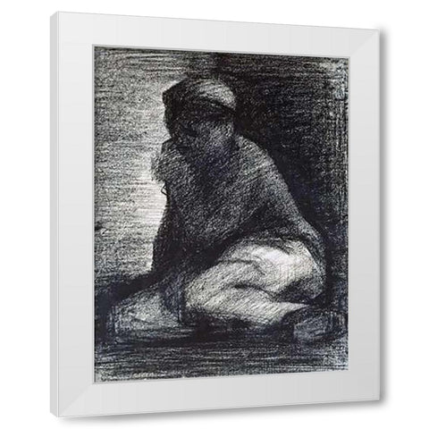 A Young Man Crouching White Modern Wood Framed Art Print by Seurat, Georges