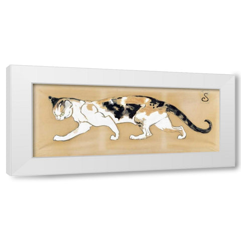 The Cat White Modern Wood Framed Art Print by Steinlen, Theophile