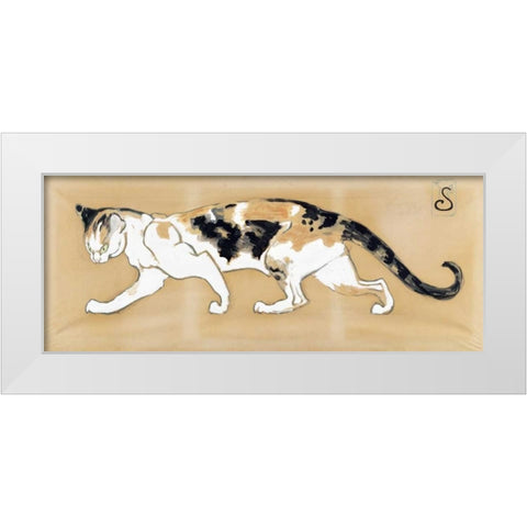 The Cat White Modern Wood Framed Art Print by Steinlen, Theophile