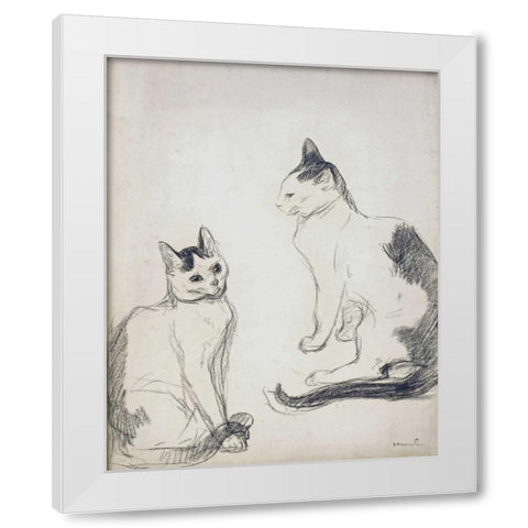 The Two Cats White Modern Wood Framed Art Print by Steinlen, Theophile