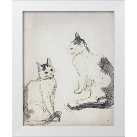 The Two Cats White Modern Wood Framed Art Print by Steinlen, Theophile