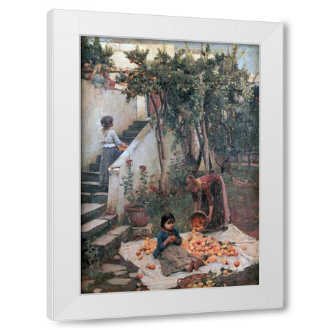 The Orange Gatherers White Modern Wood Framed Art Print by Waterhouse, John William