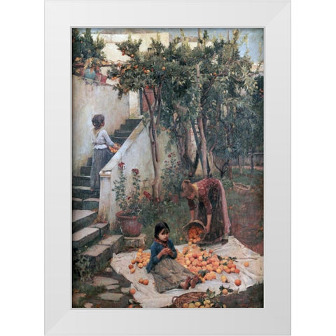 The Orange Gatherers White Modern Wood Framed Art Print by Waterhouse, John William