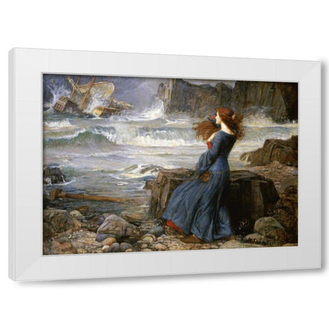 Miranda - The Tempest White Modern Wood Framed Art Print by Waterhouse, John William