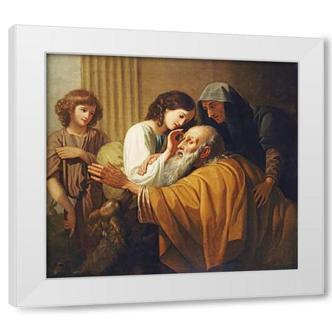 Tobias Curing His Fathers Blindness White Modern Wood Framed Art Print by West, Benjamin