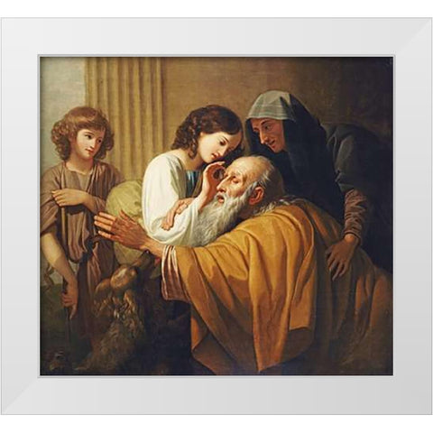 Tobias Curing His Fathers Blindness White Modern Wood Framed Art Print by West, Benjamin
