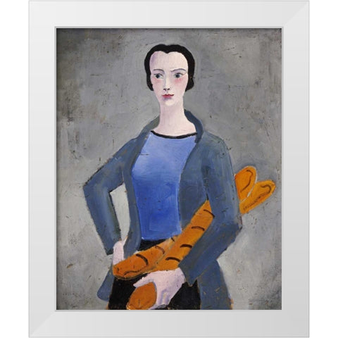 Girl With Bread White Modern Wood Framed Art Print by Wood, Christopher