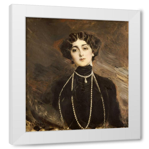 Portrait of Lina Cavalieri White Modern Wood Framed Art Print by Boldini, Giovanni