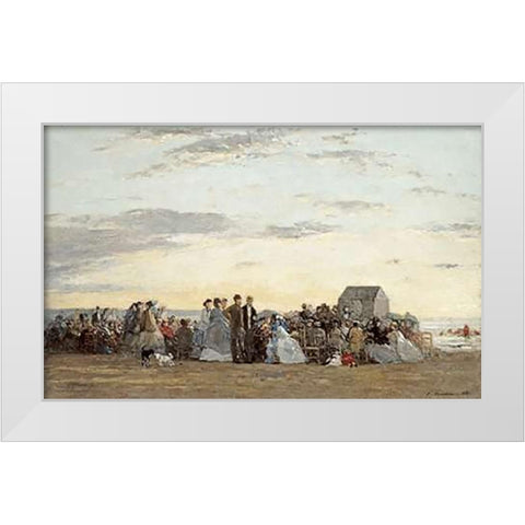 Beach Scene White Modern Wood Framed Art Print by Boudin, Eugene