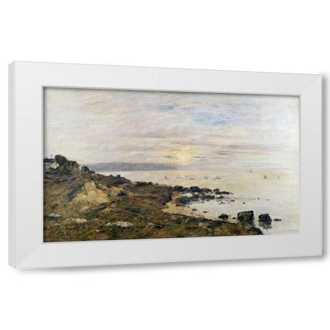 Cliffs at Benerville, Sunset White Modern Wood Framed Art Print by Boudin, Eugene