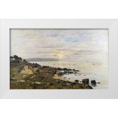 Cliffs at Benerville, Sunset White Modern Wood Framed Art Print by Boudin, Eugene