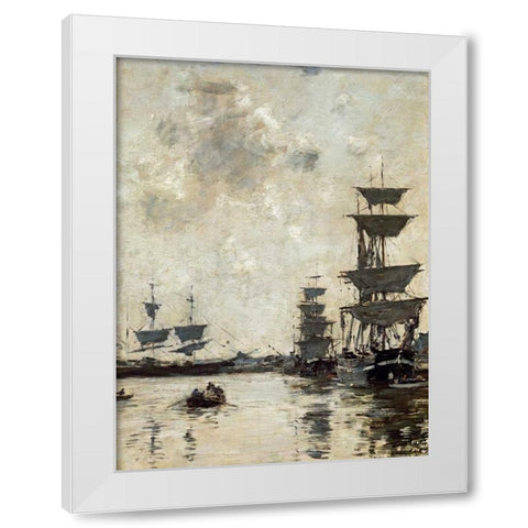 Deauville: Schooners at Anchor White Modern Wood Framed Art Print by Boudin, Eugene