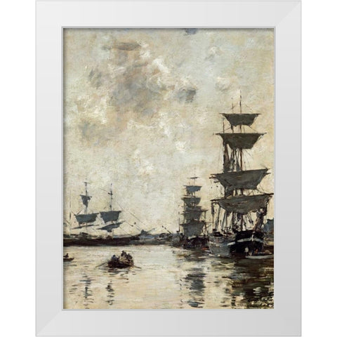 Deauville: Schooners at Anchor White Modern Wood Framed Art Print by Boudin, Eugene