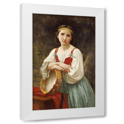 Basque Gipsy Girl With Tambourine White Modern Wood Framed Art Print by Bouguereau, William-Adolphe