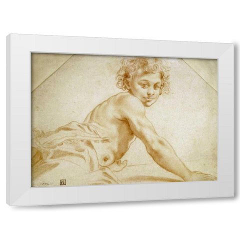 A Boy Looking Over His Shoulder White Modern Wood Framed Art Print by Carracci, Annibale
