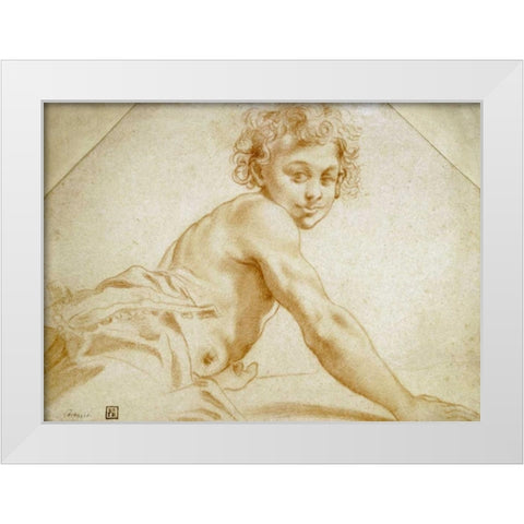 A Boy Looking Over His Shoulder White Modern Wood Framed Art Print by Carracci, Annibale