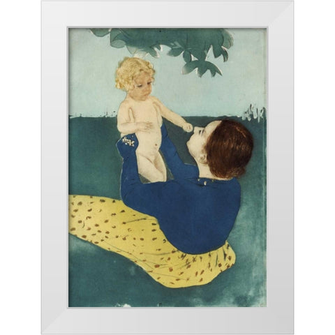 Under The Horse Chestnut Tree White Modern Wood Framed Art Print by Cassatt, Mary