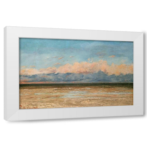 The Sea at Palavas White Modern Wood Framed Art Print by Courbet, Gustave