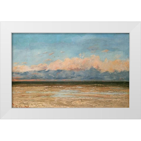 The Sea at Palavas White Modern Wood Framed Art Print by Courbet, Gustave