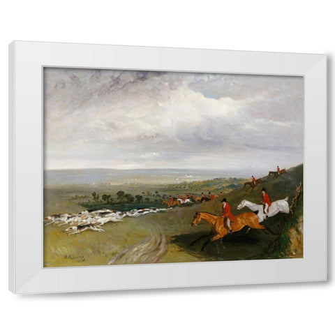 Full Cry White Modern Wood Framed Art Print by Davis, Robert Barrett