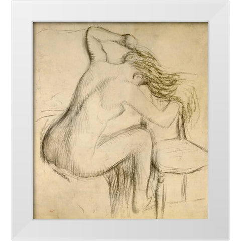 A Seated Woman Styling Her Hair White Modern Wood Framed Art Print by Degas, Edgar