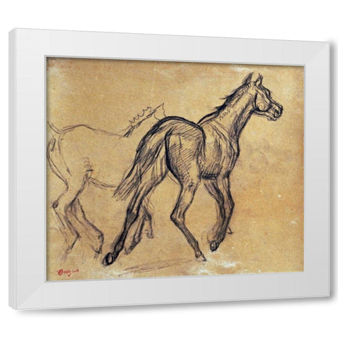 Horses White Modern Wood Framed Art Print by Degas, Edgar