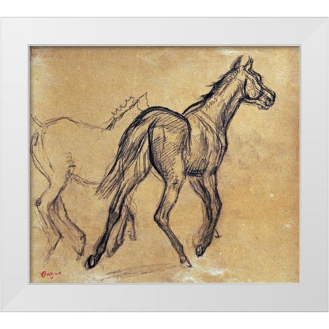 Horses White Modern Wood Framed Art Print by Degas, Edgar