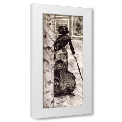 Mary Cassatt at the Louvre White Modern Wood Framed Art Print by Degas, Edgar
