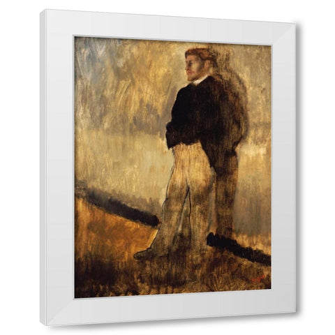 Portrait of a Man White Modern Wood Framed Art Print by Degas, Edgar