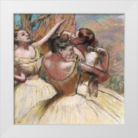 Three Dancers White Modern Wood Framed Art Print by Degas, Edgar