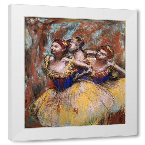 Three Dancers White Modern Wood Framed Art Print by Degas, Edgar