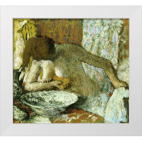 Woman at Her Toilet White Modern Wood Framed Art Print by Degas, Edgar