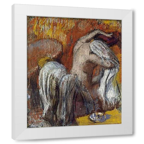 Woman Drying Herself White Modern Wood Framed Art Print by Degas, Edgar