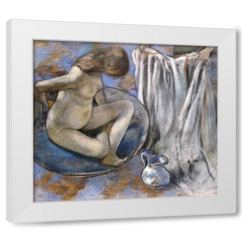 Woman In The Tub White Modern Wood Framed Art Print by Degas, Edgar