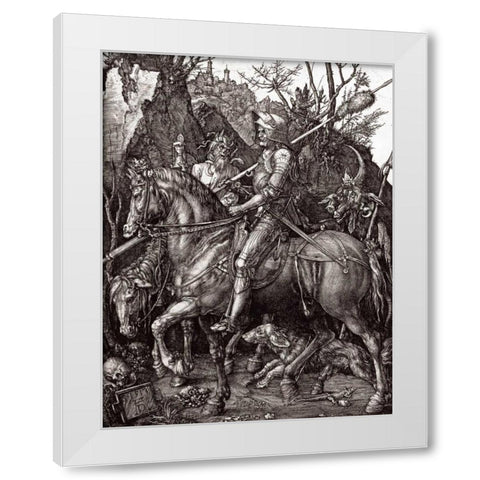 Knight, Death and The Devil White Modern Wood Framed Art Print by Durer, Albrecht